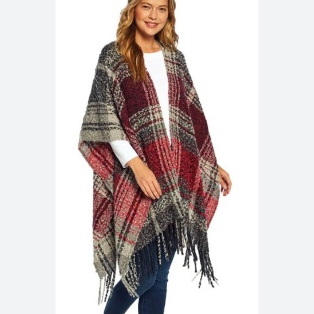 Woolrich Buffalo Plaid Polyester Blanket Scarf Wrap One Size Red Gray